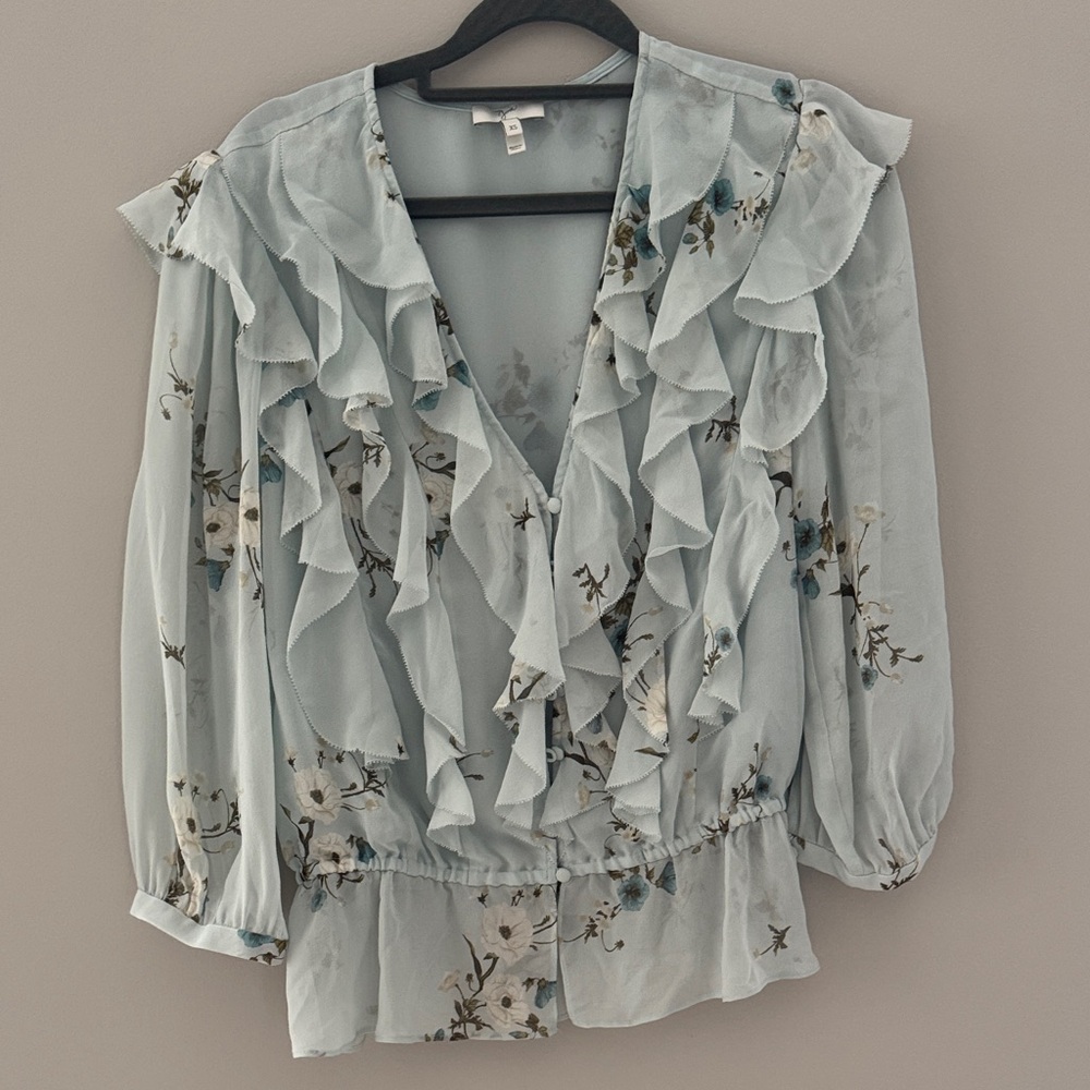 Joie Light Blue Floral Ruffle Blouse